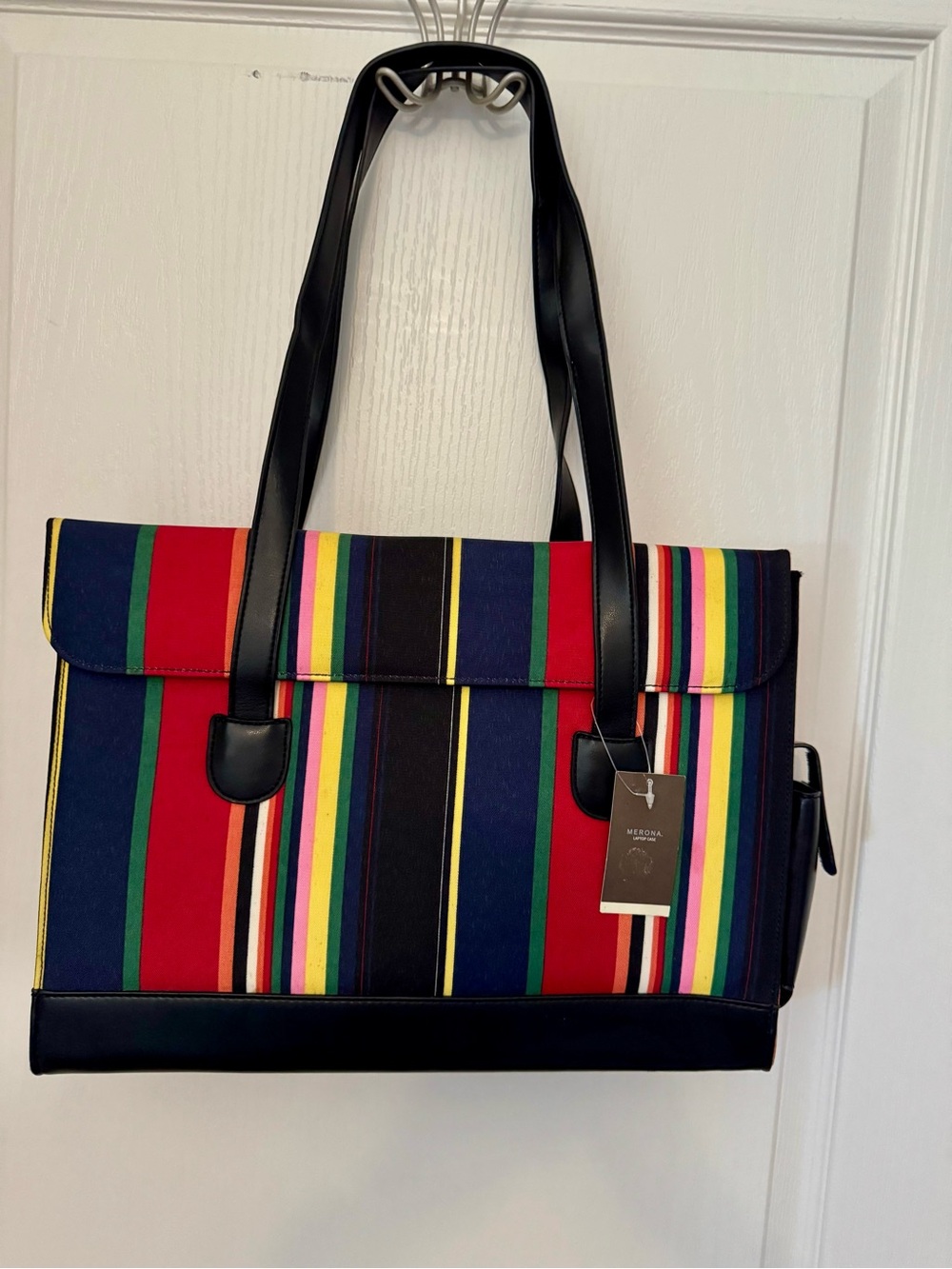 Merona Multi-Stripe Laptop Tote with Black Trim